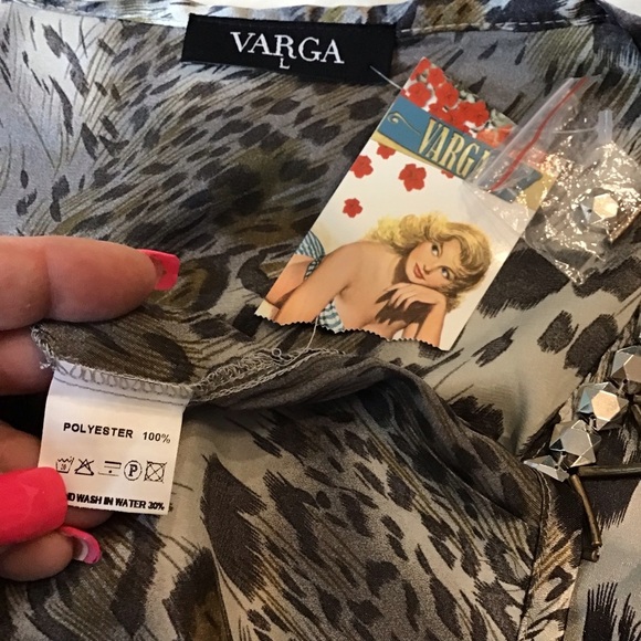 Varga Womens Sexy Satin Animal Print Tie Waist Sleep Shirt Size Large - Picture 8 of 8